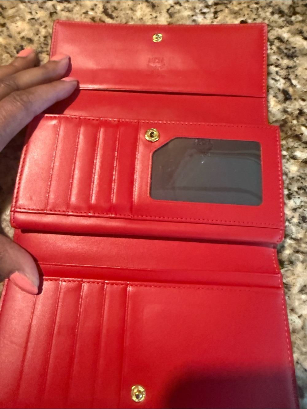 AUTHENTIC MCM Croc-Embossed Red-Orange Leather Wallet - Picture 6 of 13